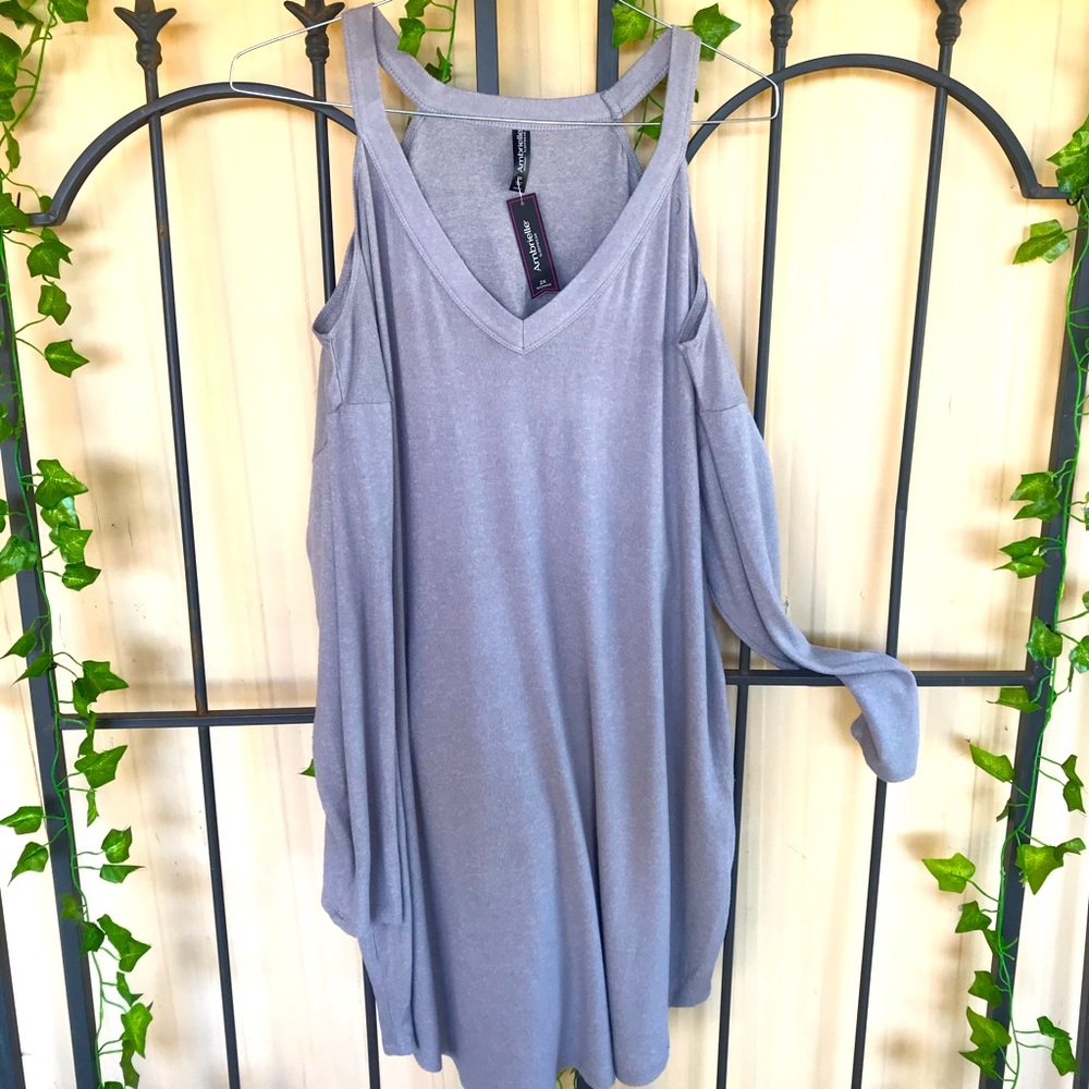 Ambrielle Lounge Dress 2X Soft Sleep Tunic Gray Cold Shoulder Women Plus Sz New